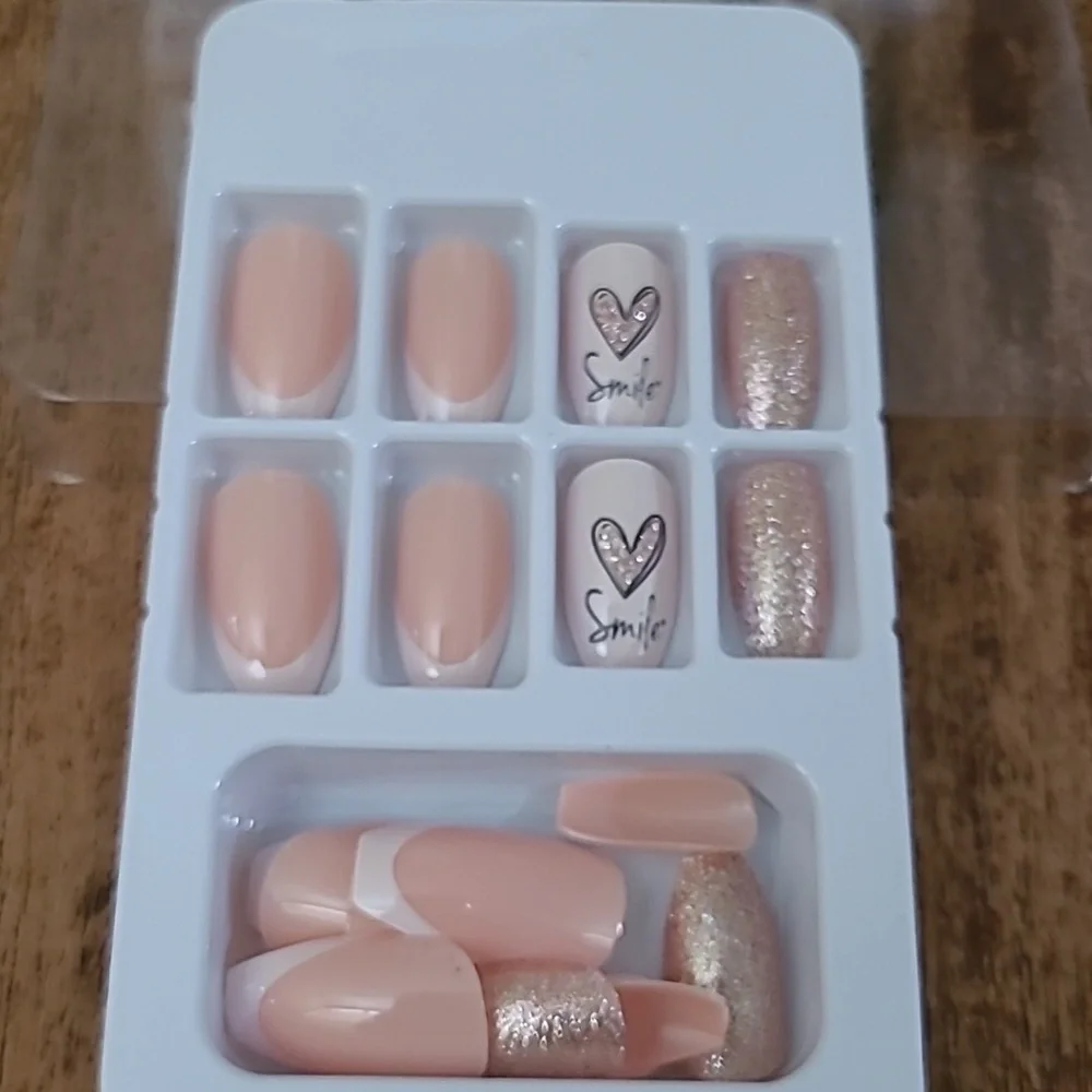 2/$16 Glitter Hearts French Manicure Press On Nails